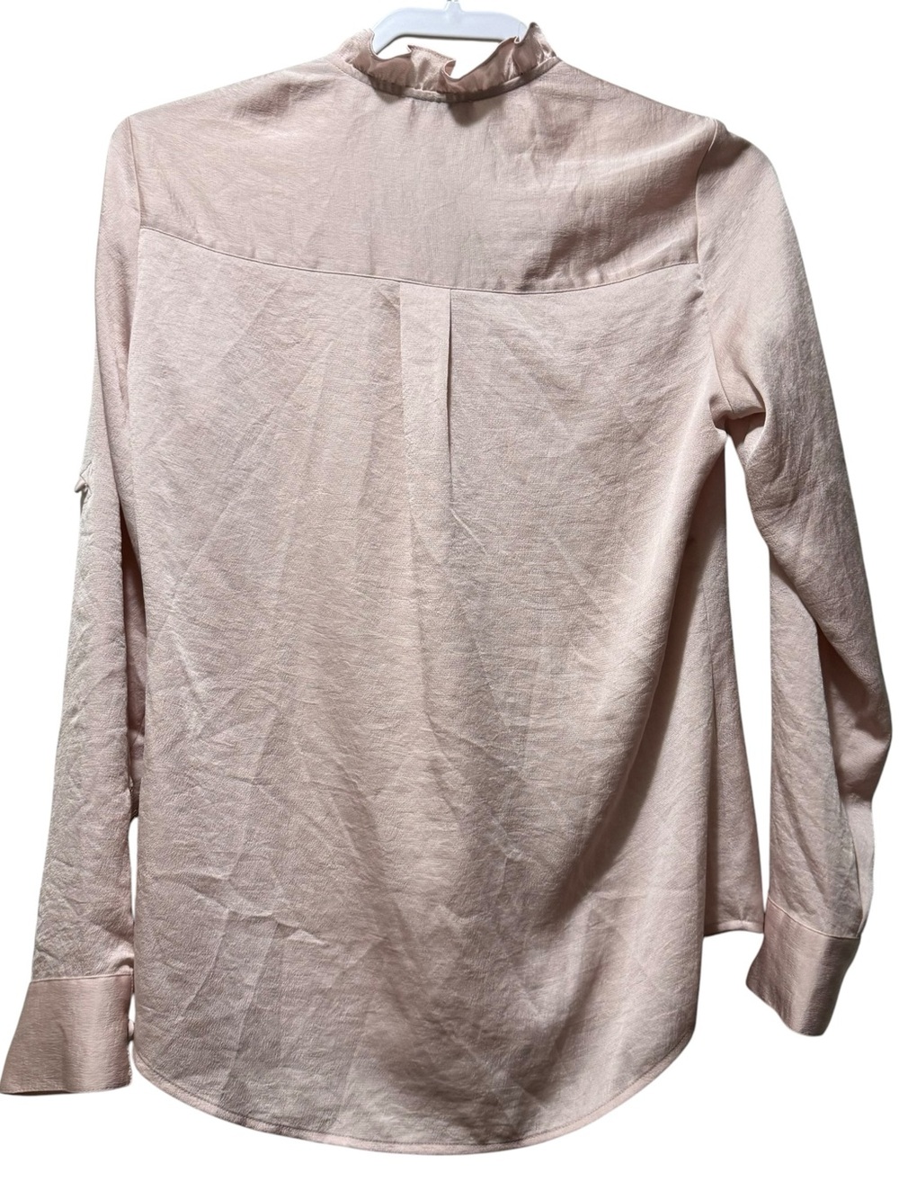 Express Blush Pink Button-Front Ruffle Collar Blouse - Picture 2 of 4